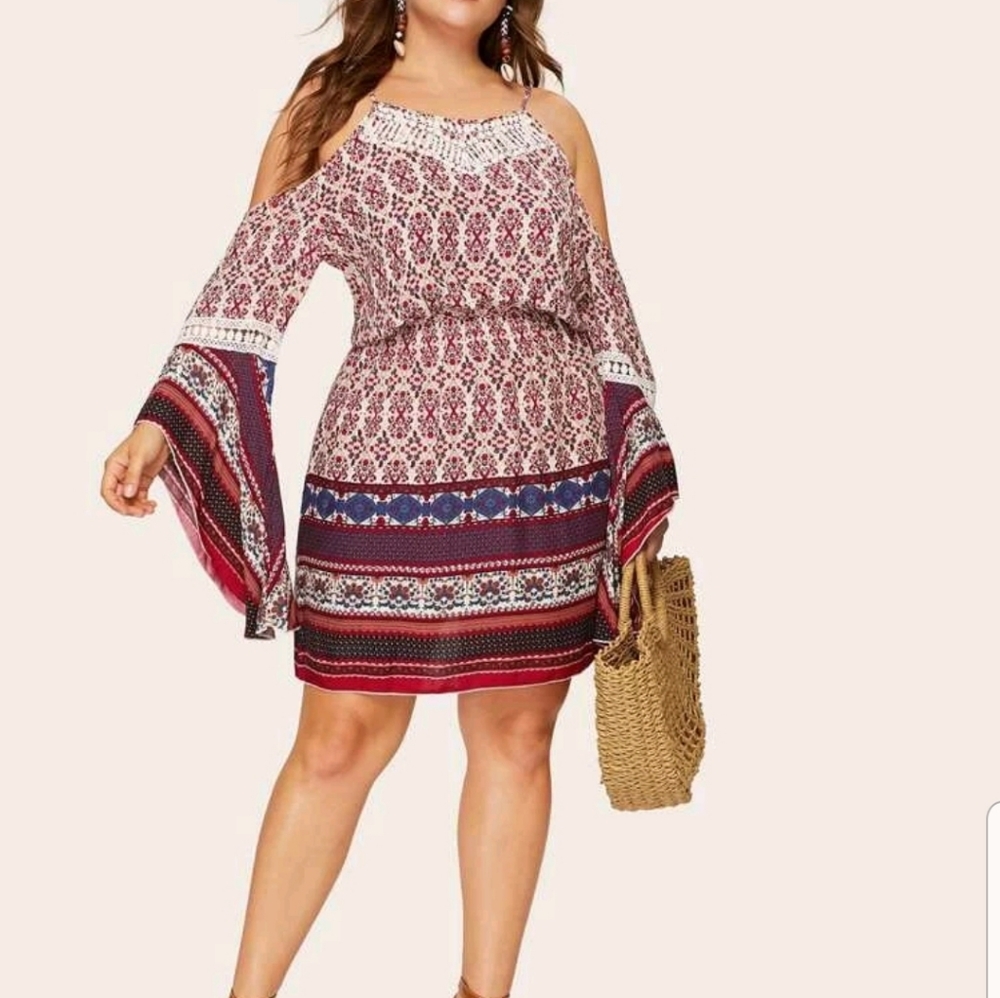 Aztec print cold shoulder dress